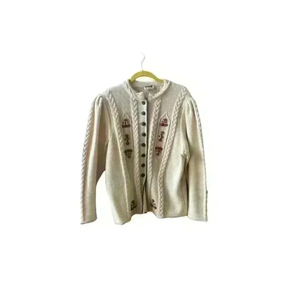 Vintage Astrifa Gestrickte Trach Holiday Cream Ivory Wool Cardigan Size 44 M/L - Picture 1 of 12